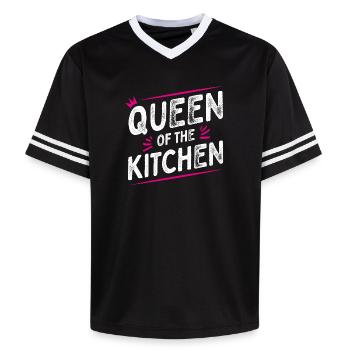 Queen of the Kitchen - Chef's Hat - Cooking Spoon - Unisex Football Style Mesh T-Shirt - black/white - Front - AI Model Female 172 light (172cm) & AI Model Male 185 light (185cm)