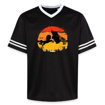 Reiten für Pferdeflüsterer, Reiten für Anfänger - Unisex Football Style Mesh T-Shirt - Schwarz/Weiß - Vorne - AI Model Female 172 light (172cm) & AI Model Male 185 light (185cm)