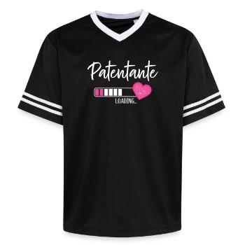 Patentante Loading Herz Patin Patenkind Mädchen - Unisex Football Style Mesh T-Shirt - Schwarz/Weiß - Vorne - AI Model Female 172 light (172cm) & AI Model Male 185 light (185cm)