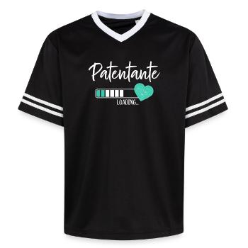 Patentante Loading Herz Patin Patenkind Junge - Unisex Football Style Mesh T-Shirt - Schwarz/Weiß - Vorne - AI Model Female 172 light (172cm) & AI Model Male 185 light (185cm)