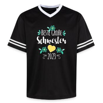 Beste Große Schwester 2023 - Unisex Football Style Mesh T-Shirt - Schwarz/Weiß - Vorne - AI Model Female 172 light (172cm) & AI Model Male 185 light (185cm)