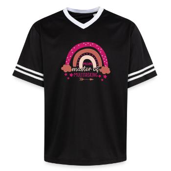 Mom Queen of Rainbow Multitasking - Unisex Football Style Mesh T-Shirt - black/white - Front - AI Model Female 172 light (172cm) & AI Model Male 185 light (185cm)