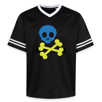 Neon Blue Skull and Crossbones - Unisex Football Style Mesh T-Shirt - black/white - Front - AI Model Female 172 light (172cm) & AI Model Male 185 light (185cm)