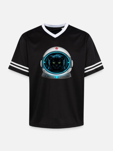 angry space cat astronaut - Unisex Football Style Mesh T-Shirt - black/white