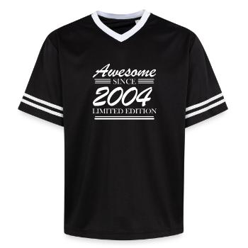 2004 - Jahrgang 2004 - Fantastisch seit 2004 - Unisex Football Style Mesh T-Shirt - Schwarz/Weiß - Vorne - AI Model Female 172 light (172cm) & AI Model Male 185 light (185cm)