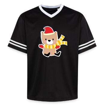 Winter bear with Christmas hat - Unisex Football Style Mesh T-Shirt - black/white - Front - AI Model Female 172 light (172cm) & AI Model Male 185 light (185cm)