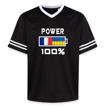 Ukraine und Frankreich Power 100% - Unisex Football Style Mesh T-Shirt - Schwarz/Weiß - Vorne - AI Model Female 172 light (172cm) & AI Model Male 185 light (185cm)