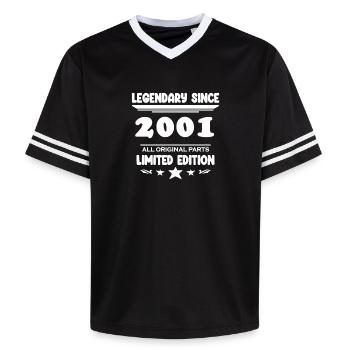 2001 - Baujahr 2001 - Jahrgang 2001 - Unisex Football Style Mesh T-Shirt - Schwarz/Weiß - Vorne - AI Model Female 172 light (172cm) & AI Model Male 185 light (185cm)