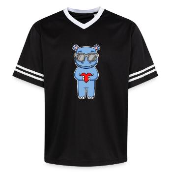 Nilpferd mit Sonnenbrille und Herz - Nilpferd - Unisex Football Style Mesh T-Shirt - Schwarz/Weiß - Vorne - AI Model Female 172 light (172cm) & AI Model Male 185 light (185cm)