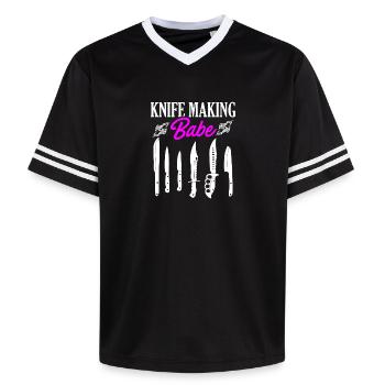 Knife Making Babe Knives Design - Unisex Football Style Mesh T-Shirt - black/white - Front - AI Model Female 172 light (172cm) & AI Model Male 185 light (185cm)
