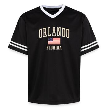 Orlando Florida Vintage Flag Design - Unisex Football Style Mesh T-Shirt - black/white - Front - AI Model Female 172 light (172cm) & AI Model Male 185 light (185cm)