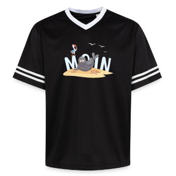 Moin Seal Seagull Beach - Unisex Football Style Mesh T-Shirt - black/white - Front - AI Model Female 172 light (172cm) & AI Model Male 185 light (185cm)