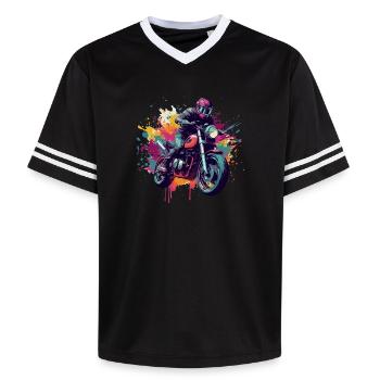 Moto avec tâche de couleur. - T-shirt de foot unisexe en mesh - noir/blanc - Devant - AI Model Female 172 light (172cm) & AI Model Male 185 light (185cm)