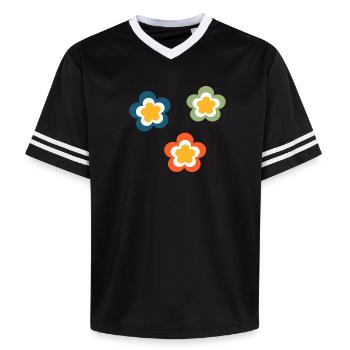 70s Flower Pattern Retro Hippie Festival - Unisex Football Style Mesh T-Shirt - black/white - Front - AI Model Female 172 light (172cm) & AI Model Male 185 light (185cm)
