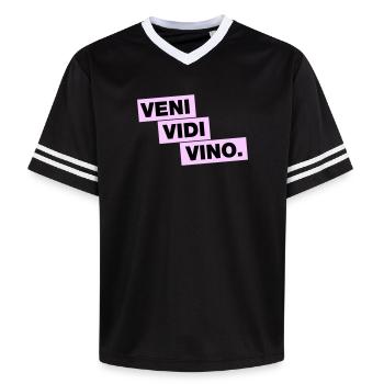 Veni Vidi Vino - Unisex Football Style Mesh T-Shirt - Schwarz/Weiß - Vorne - AI Model Female 172 light (172cm) & AI Model Male 185 light (185cm)