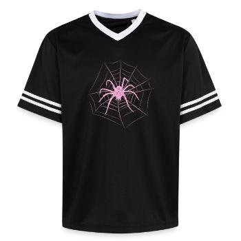 Spinne im Netz Halloween - Unisex Football Style Mesh T-Shirt - Schwarz/Weiß - Vorne - AI Model Female 172 light (172cm) & AI Model Male 185 light (185cm)