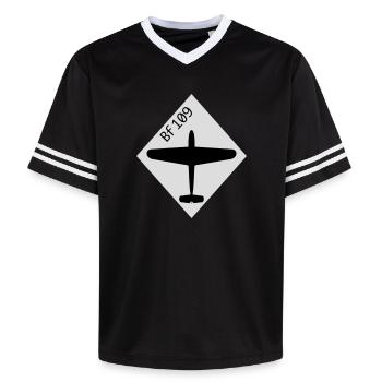 Bf 109 | Me 109 fighter plane - Unisex Football Style Mesh T-Shirt - black/white - Front - AI Model Female 172 light (172cm) & AI Model Male 185 light (185cm)
