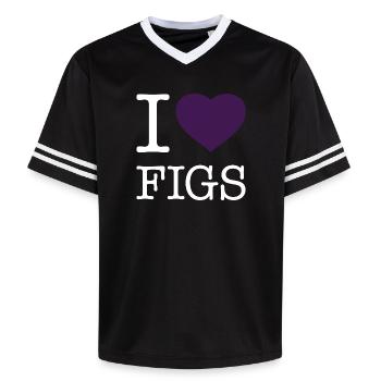 I LOVE FIGS - Unisex Football Style Mesh T-Shirt - black/white - Front - AI Model Female 172 light (172cm) & AI Model Male 185 light (185cm)