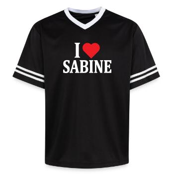 T-Shirt I love Sabine T-Shirt Geschenkidee - Unisex Football Style Mesh T-Shirt - Schwarz/Weiß - Vorne - AI Model Female 172 light (172cm) & AI Model Male 185 light (185cm)
