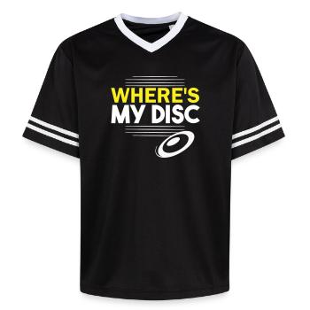 Wo ist meine Disc? - Unisex Football Style Mesh T-Shirt - Schwarz/Weiß - Vorne - AI Model Female 172 light (172cm) & AI Model Male 185 light (185cm)
