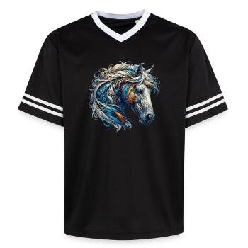 Pferd - Unisex Football Style Mesh T-Shirt - Schwarz/Weiß - Vorne - AI Model Female 172 light (172cm) & AI Model Male 185 light (185cm)