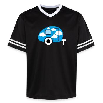 Caravan Wohnwagen Wolken Camper Camping Retro Fan - Unisex Football Style Mesh T-Shirt - Schwarz/Weiß - Vorne - AI Model Female 172 light (172cm) & AI Model Male 185 light (185cm)