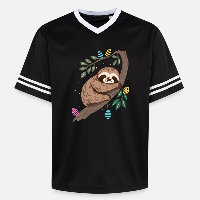 Easter Sloth with Easter Eggs - Unisex Football Style Mesh T-Shirt - black/white