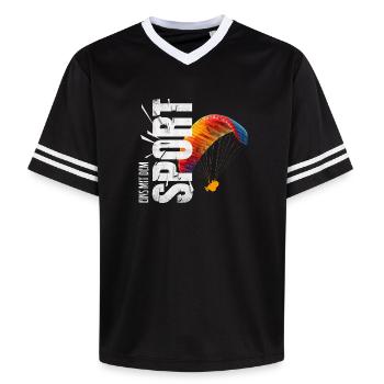 Eins mit dem Sport - Paragliden - Unisex Football Style Mesh T-Shirt - Schwarz/Weiß - Vorne - AI Model Female 172 light (172cm) & AI Model Male 185 light (185cm)