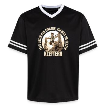 Fels unter den Fingern, Freiheit im Herzen - Unisex Football Style Mesh T-Shirt - Schwarz/Weiß - Vorne - AI Model Female 172 light (172cm) & AI Model Male 185 light (185cm)