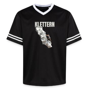 Klettern - Unisex Football Style Mesh T-Shirt - Schwarz/Weiß - Vorne - AI Model Female 172 light (172cm) & AI Model Male 185 light (185cm)
