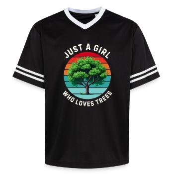 Just a girl who loves trees - Unisex Football Style Mesh T-Shirt - black/white - Front - AI Model Female 172 light (172cm) & AI Model Male 185 light (185cm)