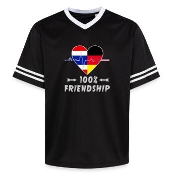 Thailand und Deutschland 100% Freundschaft - Unisex Football Style Mesh T-Shirt - Schwarz/Weiß - Vorne - AI Model Female 172 light (172cm) & AI Model Male 185 light (185cm)