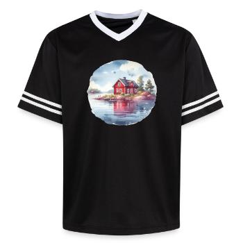 Maison suédoise cadeau de vacances maison suédoise - T-shirt de foot unisexe en mesh - noir/blanc - Devant - AI Model Female 172 light (172cm) & AI Model Male 185 light (185cm)