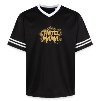 Hotel Mama! - Unisex Football Style Mesh T-Shirt - Schwarz/Weiß - Vorne - AI Model Female 172 light (172cm) & AI Model Male 185 light (185cm)