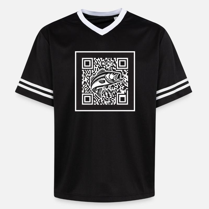 Perch QR Code Design - Unisex Football Style Mesh T-Shirt - black/white