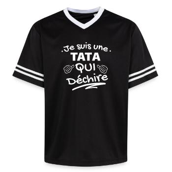 T-shirt Affirmation TATA Qui Déchire - T-shirt de foot unisexe en mesh - noir/blanc - Devant - AI Model Female 172 light (172cm) & AI Model Male 185 light (185cm)