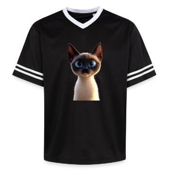 Siamkatze Siam Katze Siamese Cat Siamesen Katzen - Unisex Football Style Mesh T-Shirt - Schwarz/Weiß - Vorne - AI Model Female 172 light (172cm) & AI Model Male 185 light (185cm)