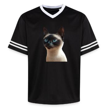 Siamkatze Siam Katze Siamese Cat Siamesen Katzen - Unisex Football Style Mesh T-Shirt - Schwarz/Weiß - Vorne - AI Model Female 172 light (172cm) & AI Model Male 185 light (185cm)