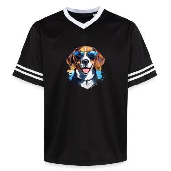Beagle with sunglasses - Unisex Football Style Mesh T-Shirt - black/white - Front - AI Model Female 172 light (172cm) & AI Model Male 185 light (185cm)
