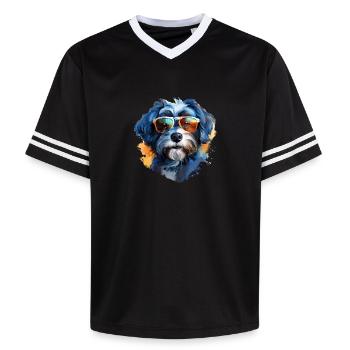 Bolonka Zwetna with sunglasses - Unisex Football Style Mesh T-Shirt - black/white - Front - AI Model Female 172 light (172cm) & AI Model Male 185 light (185cm)