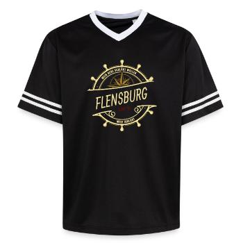 Mein Herz schlägt Wellen - Flensburg - Unisex Football Style Mesh T-Shirt - Schwarz/Weiß - Vorne - AI Model Female 172 light (172cm) & AI Model Male 185 light (185cm)
