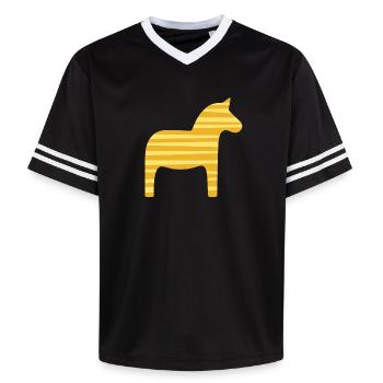 Dalapferd Streifen Schweden skandinavisch Xmas - Unisex Football Style Mesh T-Shirt - Schwarz/Weiß - Vorne - AI Model Female 172 light (172cm) & AI Model Male 185 light (185cm)