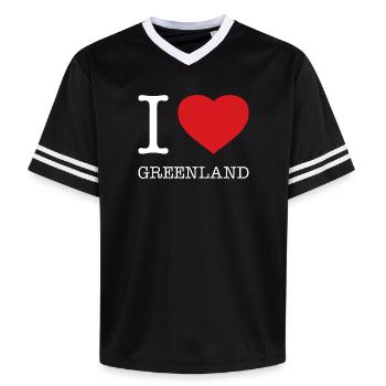 I LOVE GREENLAND Grönland - Unisex Football Style Mesh T-Shirt - Schwarz/Weiß - Vorne - AI Model Female 172 light (172cm) & AI Model Male 185 light (185cm)