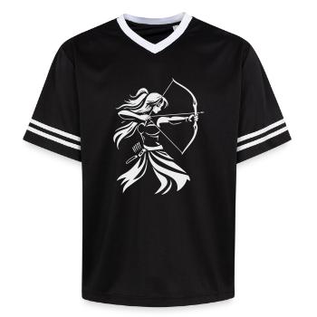 Silhouette d’archer avec arc - T-shirt de foot unisexe en mesh - noir/blanc - Devant - AI Model Female 172 light (172cm) & AI Model Male 185 light (185cm)