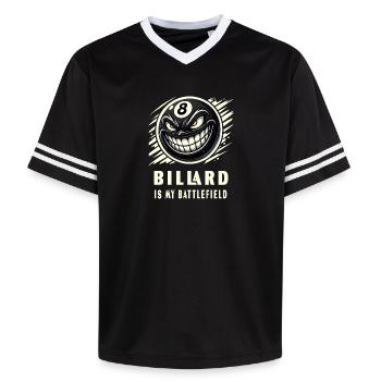 Billard ist mein Schlachtfeld - Unisex Football Style Mesh T-Shirt - Schwarz/Weiß - Vorne - AI Model Female 172 light (172cm) & AI Model Male 185 light (185cm)