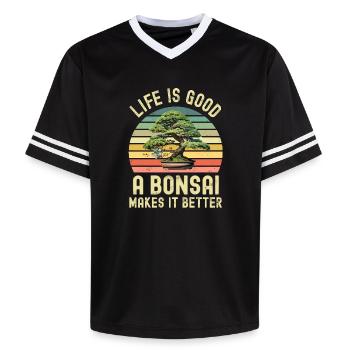 Bonsai Baum - Unisex Football Style Mesh T-Shirt - Schwarz/Weiß - Vorne - AI Model Female 172 light (172cm) & AI Model Male 185 light (185cm)
