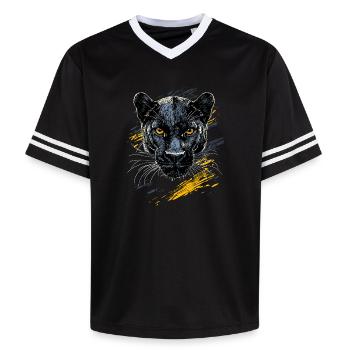 Panther Leopard Raubkatze Süße Großkatze Panter - Unisex Football Style Mesh T-Shirt - Schwarz/Weiß - Vorne - AI Model Female 172 light (172cm) & AI Model Male 185 light (185cm)