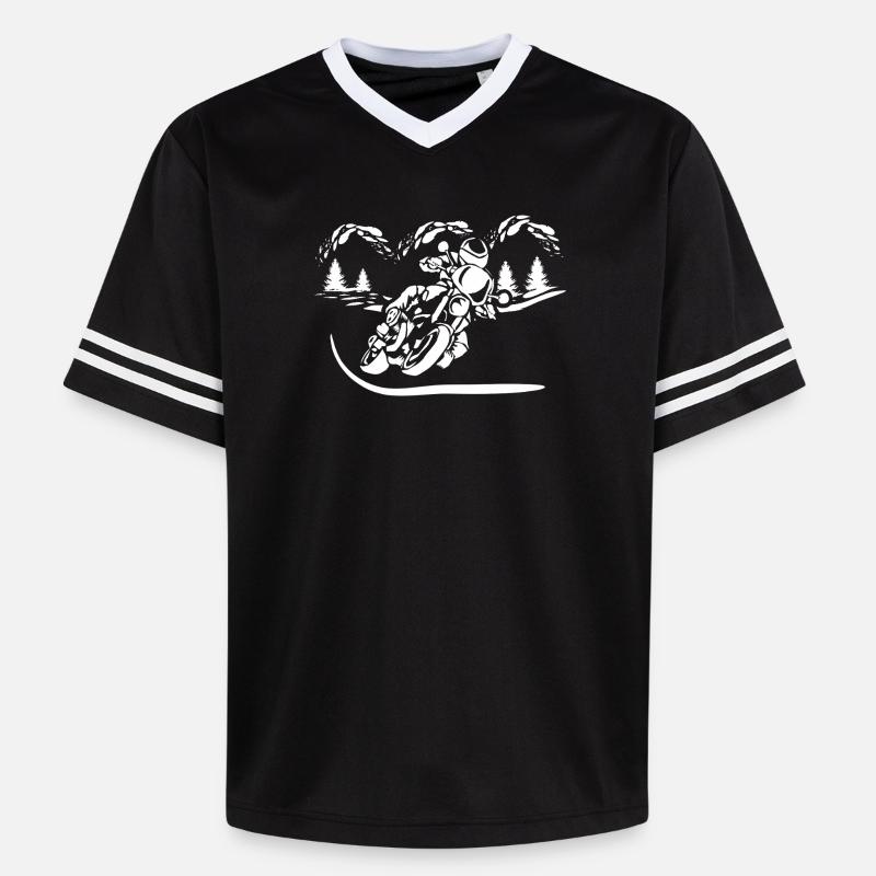 Motorrad Waldsilhouette - Unisex Football Style Mesh T-Shirt - Schwarz/Weiß