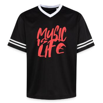 Musik ist Leben - Street Art Statement für Musiker - Unisex Football Style Mesh T-Shirt - Schwarz/Weiß - Vorne - AI Model Female 172 light (172cm) & AI Model Male 185 light (185cm)