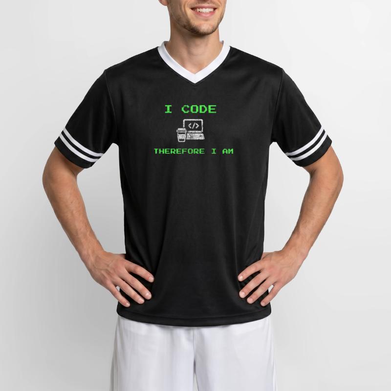 I Code Therefore I Am – Funny Developer Tee Unisex Football Style Mesh T-Shirt